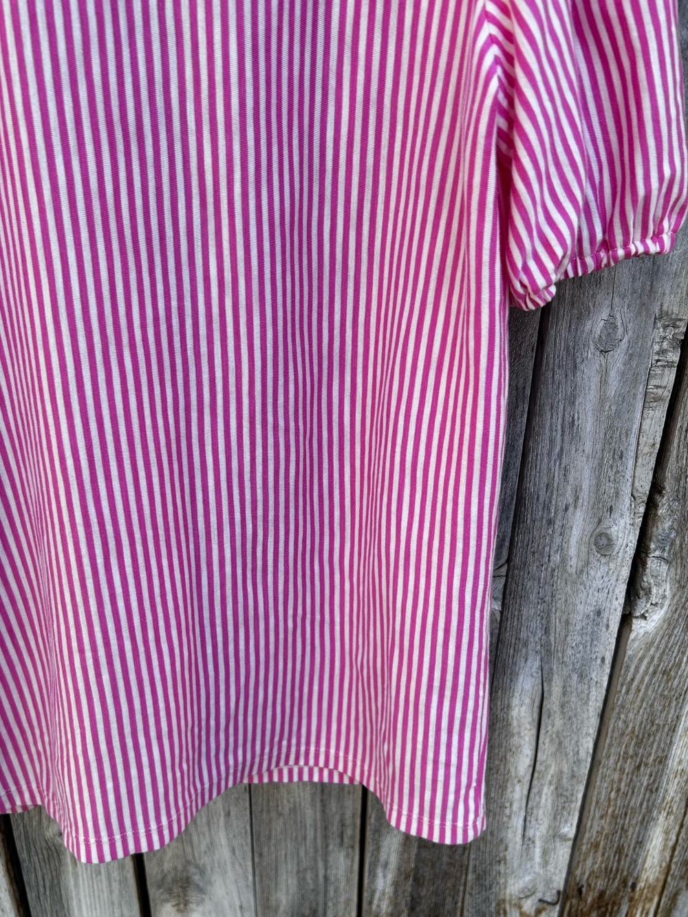 Boden Mya Short Sleeve Smocked Shirt Cotton Tencel Pink Punch Ivory Stripe 6 - Picture 14 of 16